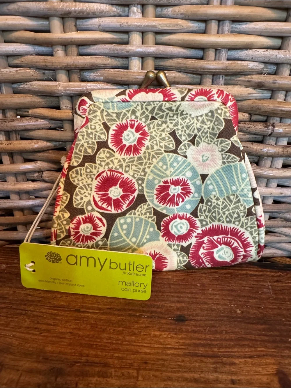 Amy Butler Mallory Floral Coin Purse in Brown, Red & Aqua